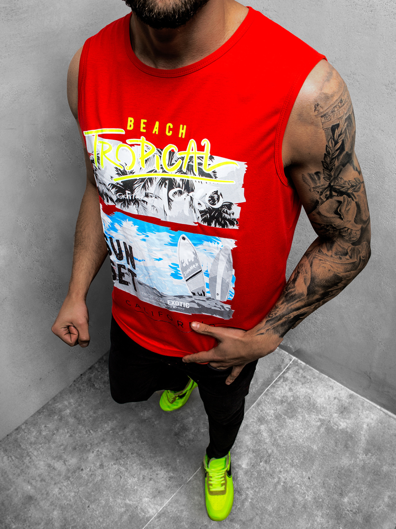 Ανδρικό αμάνικο μπλουζάκι Κόκκινο OZONEE JS/KS2073