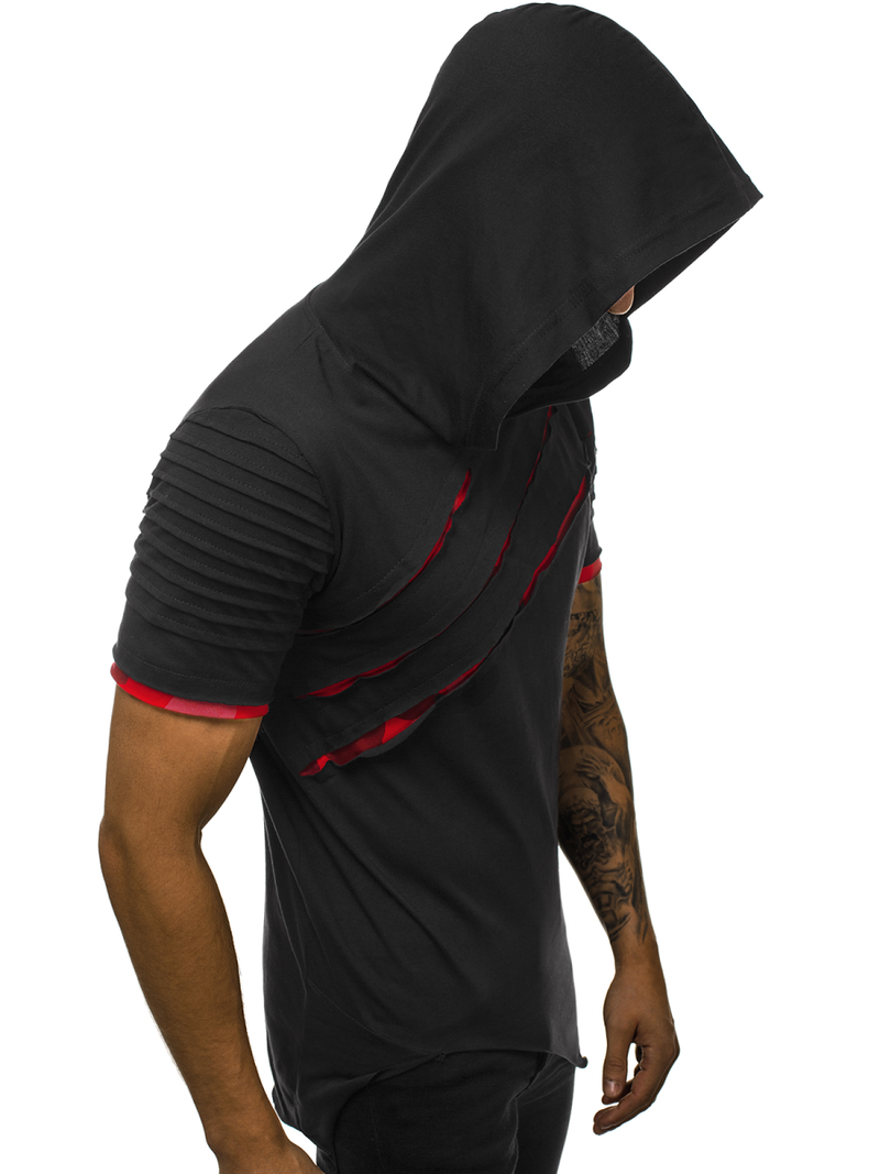 Ανδρικό μπλουζάκι με κουκούλα μαύρο-Κόκκινο OZONEE O/1187XZ