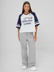 Γυναικείο μπλουζάκι ασπρό-ναυτικό μπλε OZONEE JS/R62493