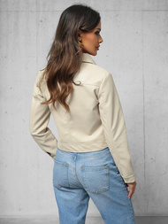 Γυναικείο δερμάτινο μπουφάν μπεζ OZONEE O/G117