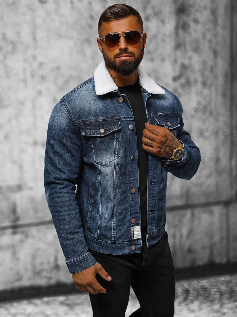 Ανδρικό τζιν μπουφάν σέρπα Σκούρο μπλε OZONEE NB/MJ516BSZ