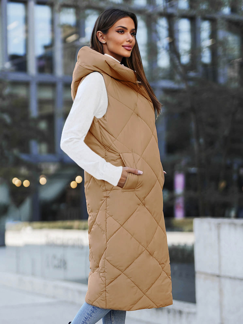 Γυναικείο αμάνικο μπουφάν kαμήλα OZONEE JS/5M3165/84