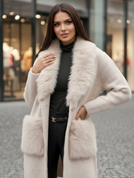 Γυναικείο παλτό mπεζ OZONEE JS/53M5200/155Z