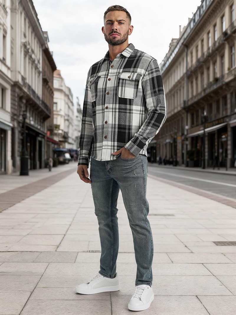 Ανδρικό πουκάμισο μαύρο άσπρο OZONEE NB/MC728N/3