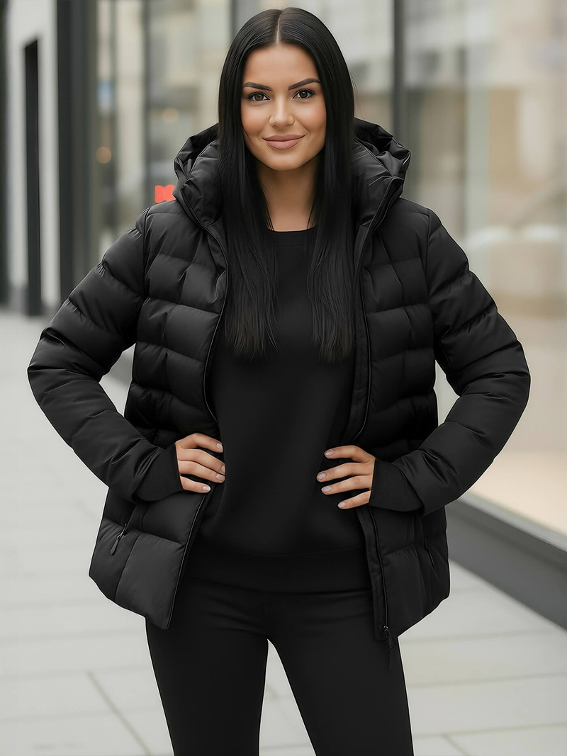 Γυναικείο χειμερινό μπουφάν mαύρος OZONEE JS/M769/392