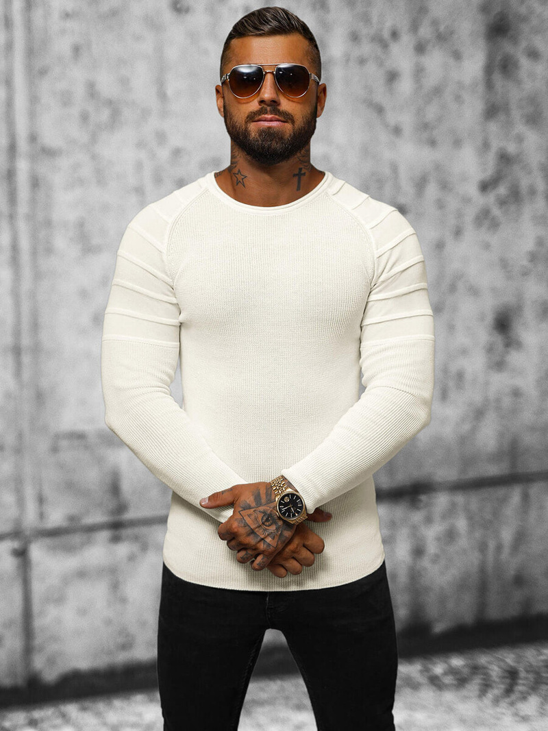 Ανδρικό πουλόβερ eκρού OZONEE L/2500