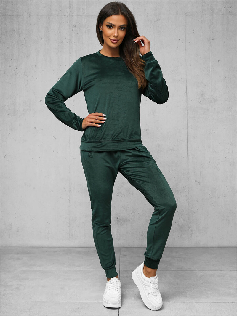 Γυναικείο βελούδινο σετ φόρμας Σκούρο πράσινο OZONEE O/8C1173/9Z