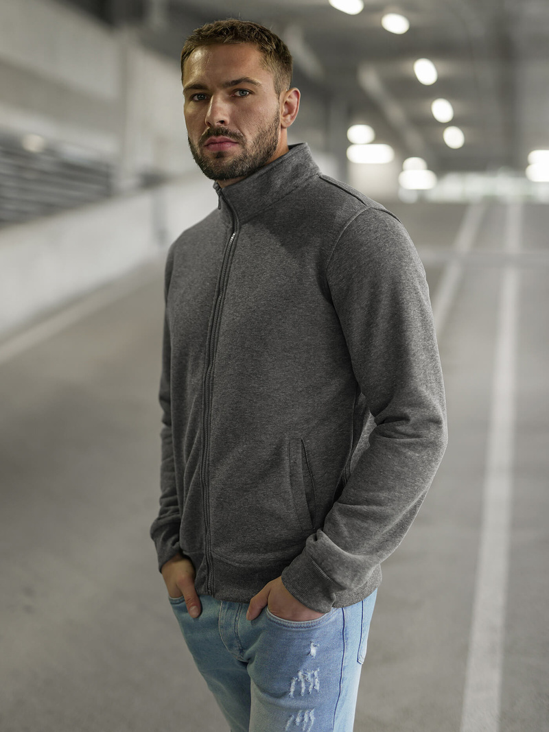 Ανδρικό φούτερ με φερμουάρ σκούρο-γκρι OZONEE JS/2002Z