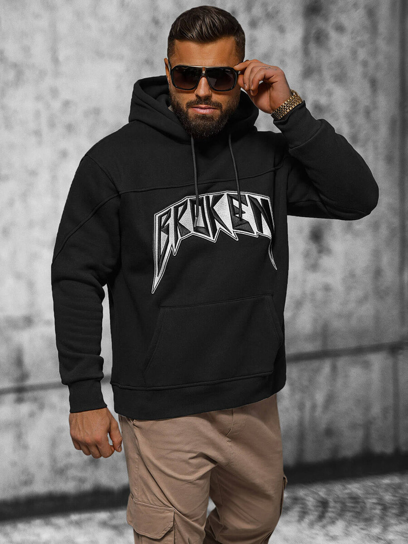 Φούτερ με Κουκούλα μαύρο OZONEE O/SWE23019