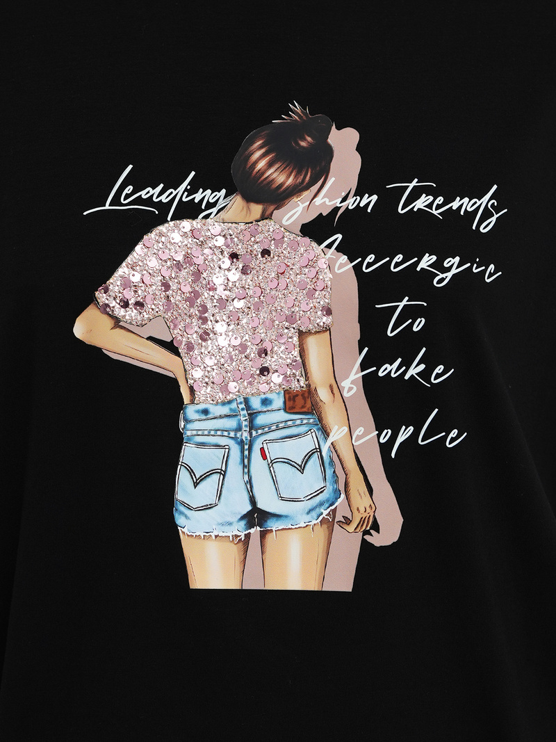 Γυναικείο μπλουζάκι μαύρο OZONEE JS/95T2573/3