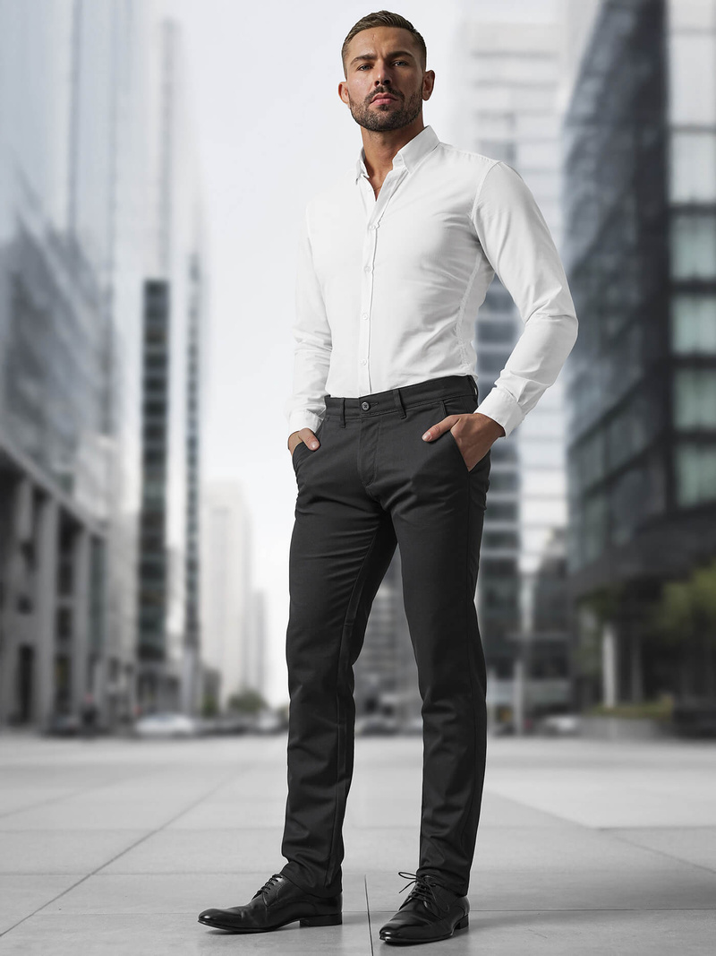 Ανδρικό παντελόνι chino mαύρος OZONEE V/5100