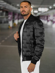 Ανδρικό δερμάτινο μπουφάν μαύρο OZONEE O/11Z8099Z