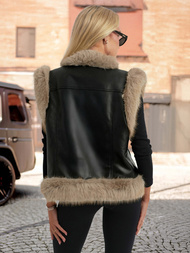 Γυναικείο δερμάτινο αμάνικο μπουφάν μαύρο OZONEE JS/61M8516/392