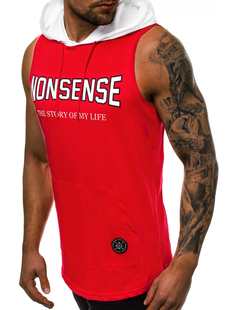 Ανδρικό μπλουζάκι με κουκούλα Κόκκινο OZONEE MAD/2882Z