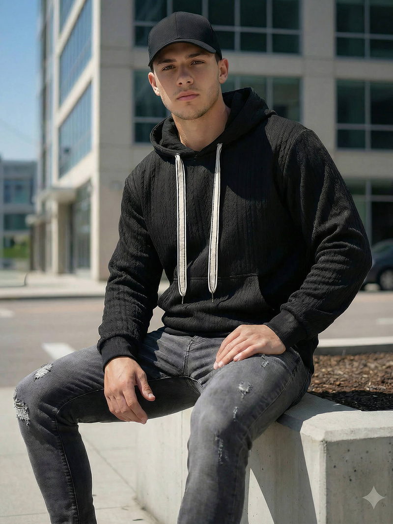 Ανδρικό Φούτερ με Κουκούλα μαύρο OZONEE O/3C577