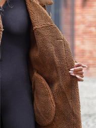 Γυναικείο δερμάτινο παλτό kαμήλα OZONEE JS/11Z8253