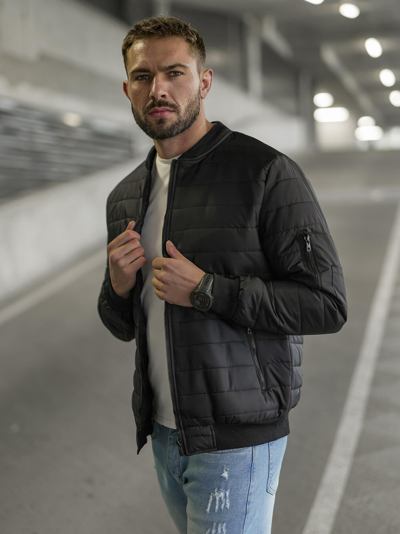 Ανδρικό μπουφάν μαύρο OZONEE JS/8M985/392Z