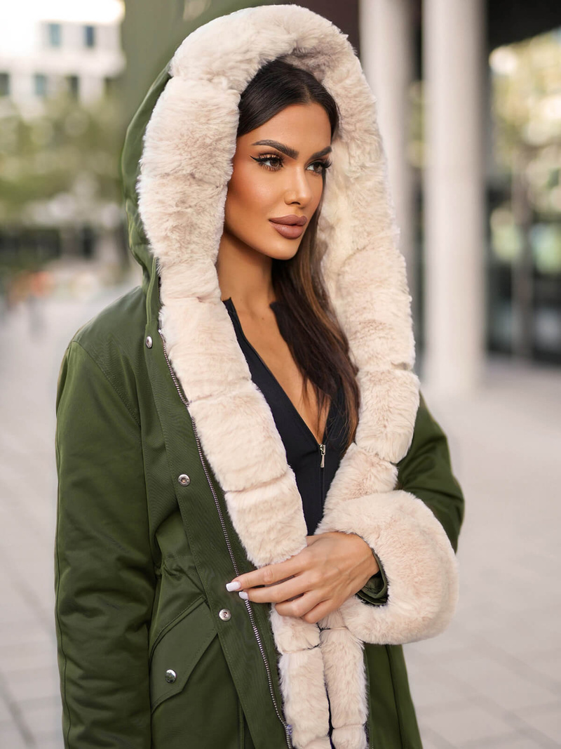 Γυναικείο χειμερινό μπουφάν Πράσινος OZONEE JS/M763/136Z