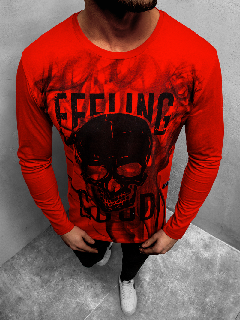 Ανδρικό μπλουζάκι με μακριά μανίκια Κόκκινο OZONEE O/1291Z