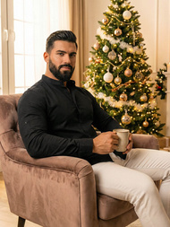 Ανδρικό πουκάμισο mαύρος OZONEE O/V121Z