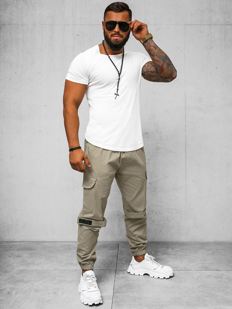 Ανδρικό παντελόνι chino jogger mπεζ OZONEE O/G3014Z