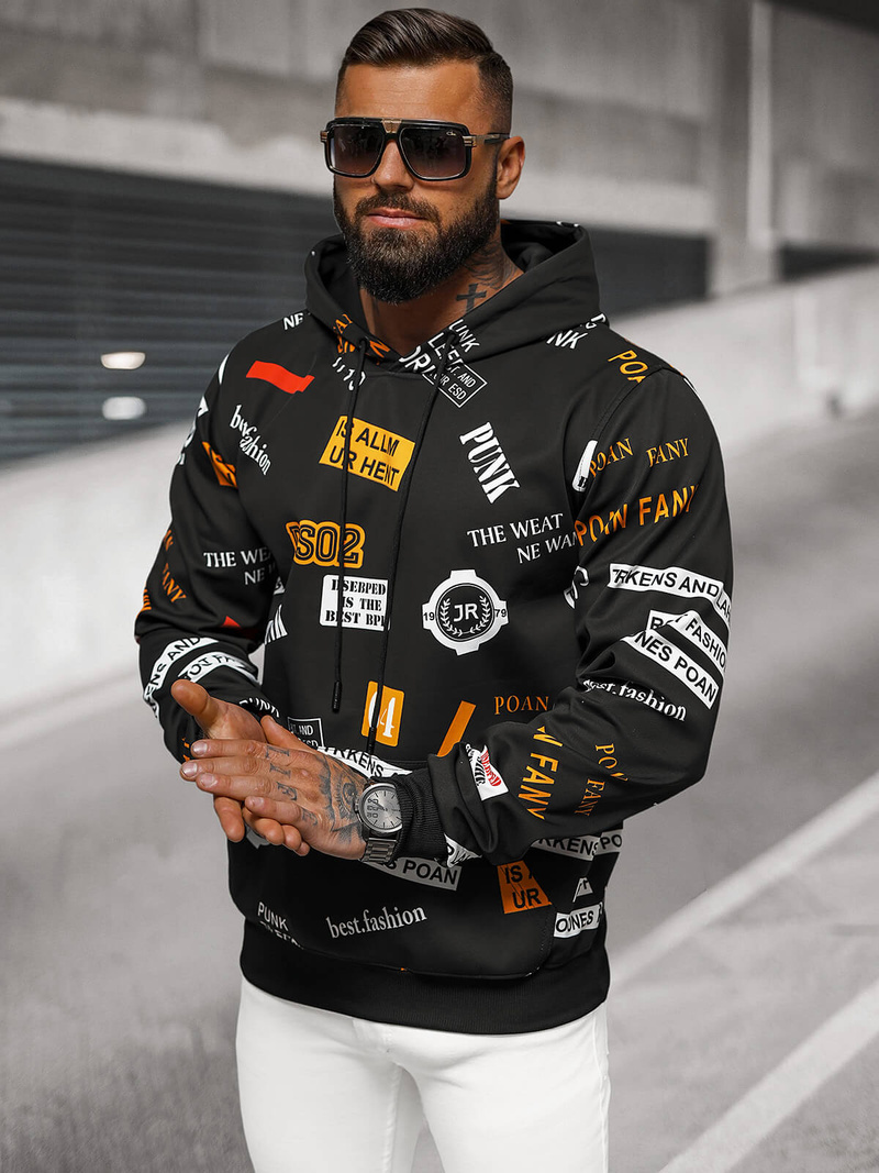 Ανδρικό Φούτερ με Kουκούλα Mαύρος OZONEE JS/8B1250/3