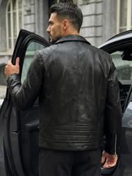 Ανδρικό δερμάτινο μπουφάν μαύρο OZONEE JS/11Z8067Z