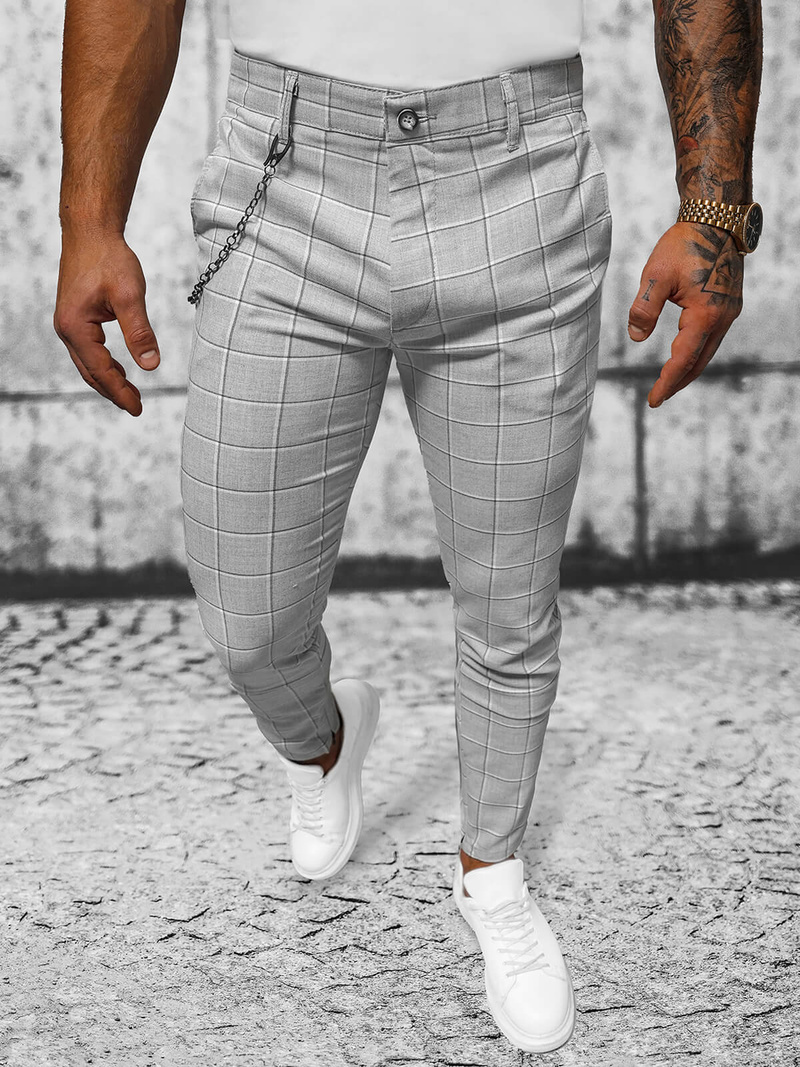 Ανδρικό παντελόνι chino γκρι OZONEE DJ/550172