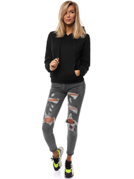 Γυναικείο φούτερ με κουκούλα μαύρο OZONEE JS/W02