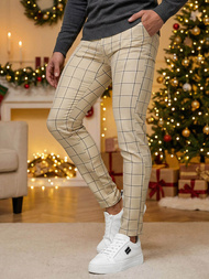 Ανδρικό παντελόνι chino μπεζ OZONEE DJ/5522Z