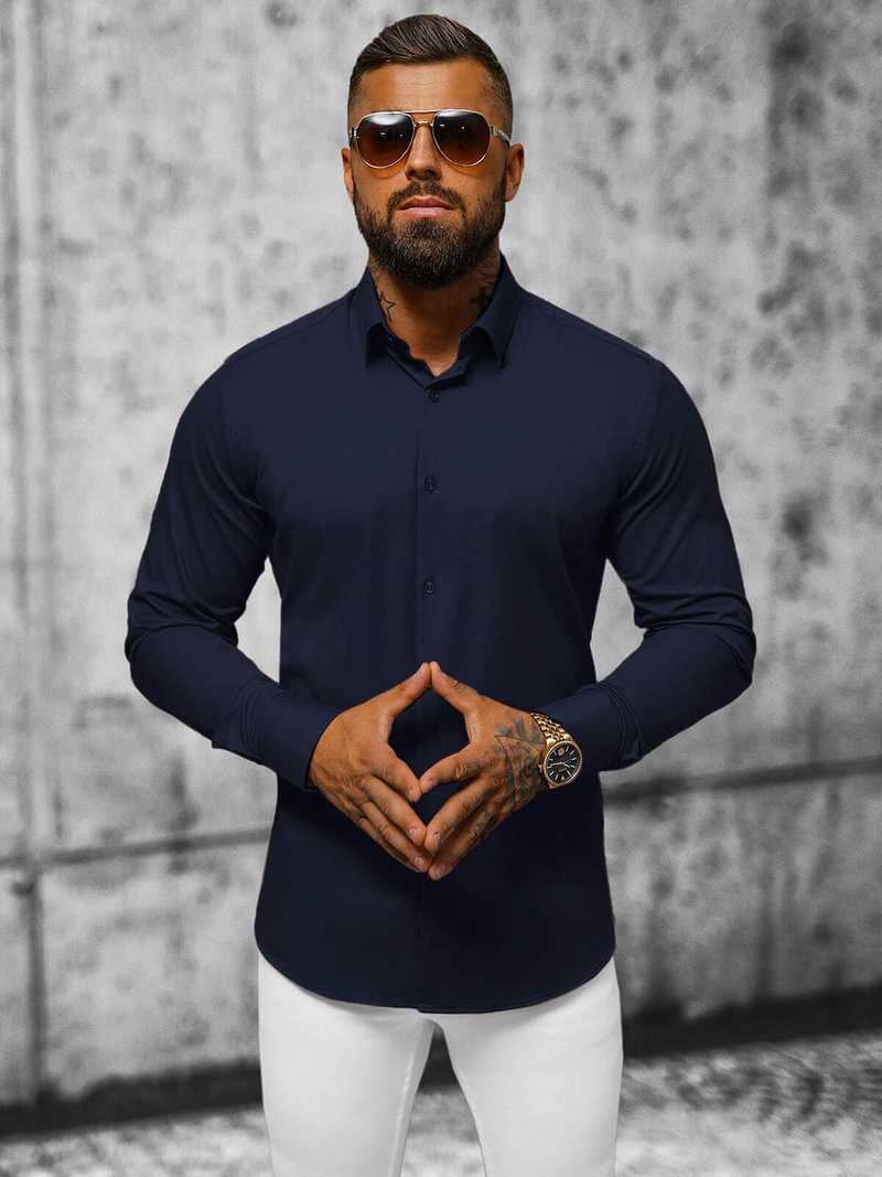 Ανδρικό πουκάμισο ναυτικό μπλε OZONEE O/V79