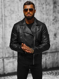 Ανδρικό δερμάτινο μπουφάν μαύρο OZONEE JS/11Z8067
