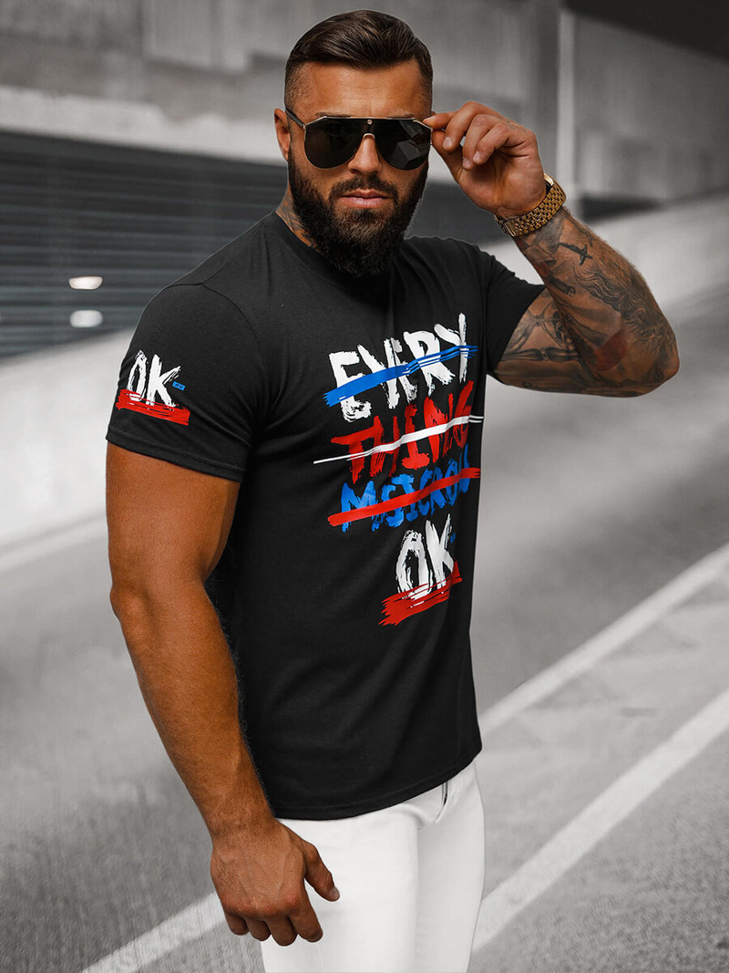 Ανδρικό μπλουζάκι μαύρο OZONEE O/8T1266/3