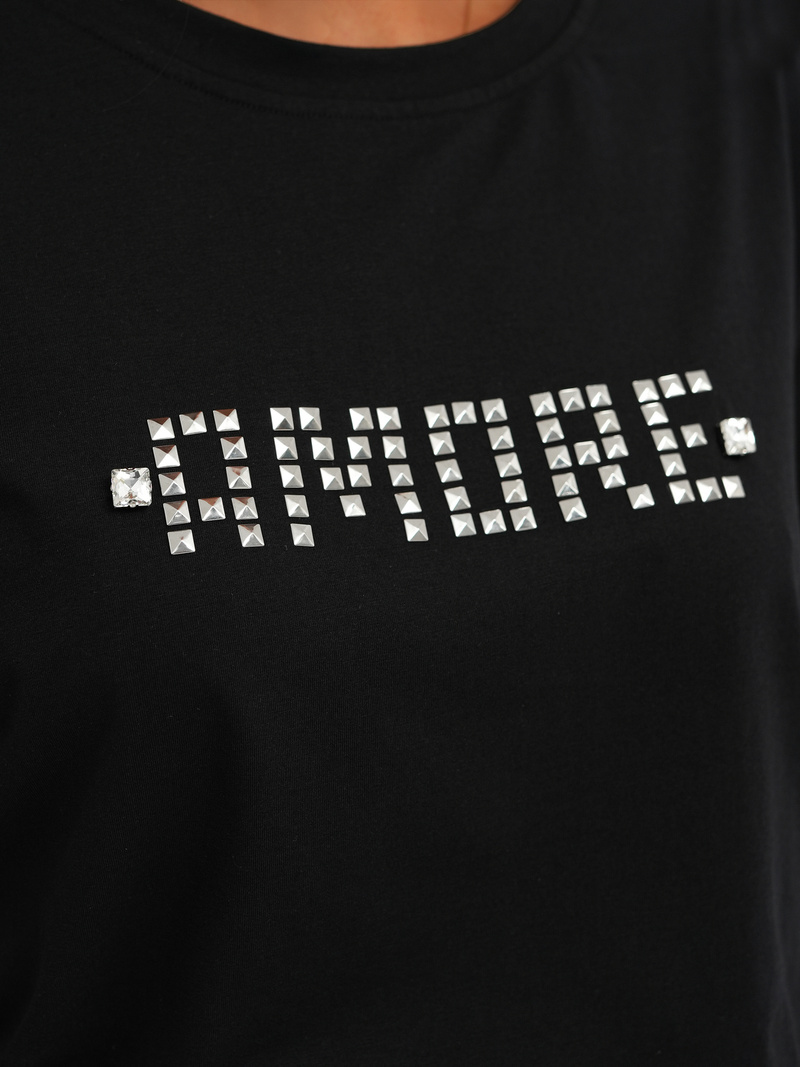 Γυναικείο μπλουζάκι μαύρο-χρυσαφής OZONEE JS/YJ77716