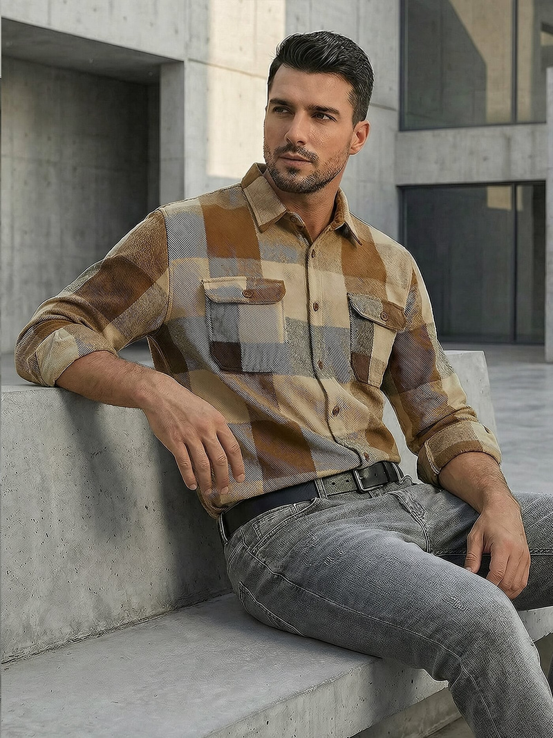 Ανδρικό πουκάμισο κάμελ OZONEE NB/MC728KZ
