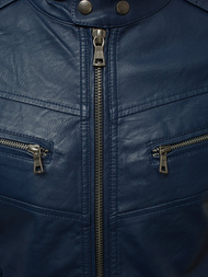 Ανδρικό δερμάτινο μπουφάν ναυτικό μπλε OZONEE YD/BF59359