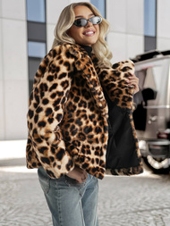 Γυναικεία μπουφάν σε μπεζ-καφέ χρώμα OZONEE JS/61M8500/158