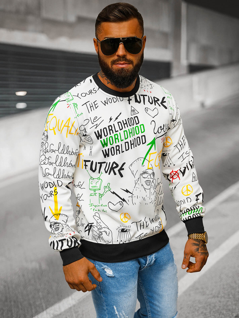 Ανδρικό Φούτερ λευκό OZONEE JS/8B1228/1