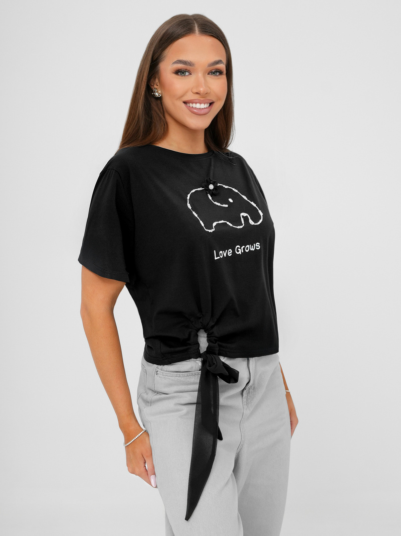 Γυναικείο μπλουζάκι μαύρο OZONEE JS/RJ77247