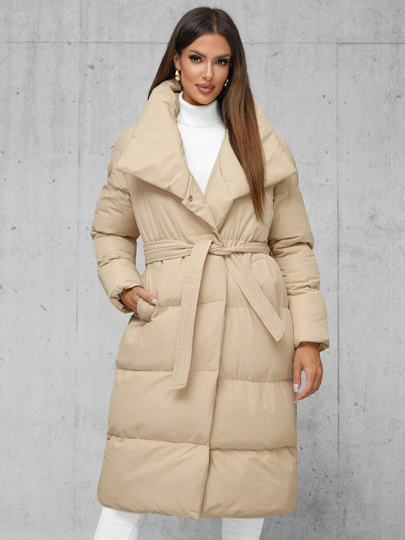 Γυναικείο χειμερινό μπουφάν mπεζ OZONEE JS/M737/62Z