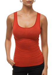 Γυναικείο αμάνικο μπλουζάκι σκούρο-πορτοκαλί OZONEE BT/71592B