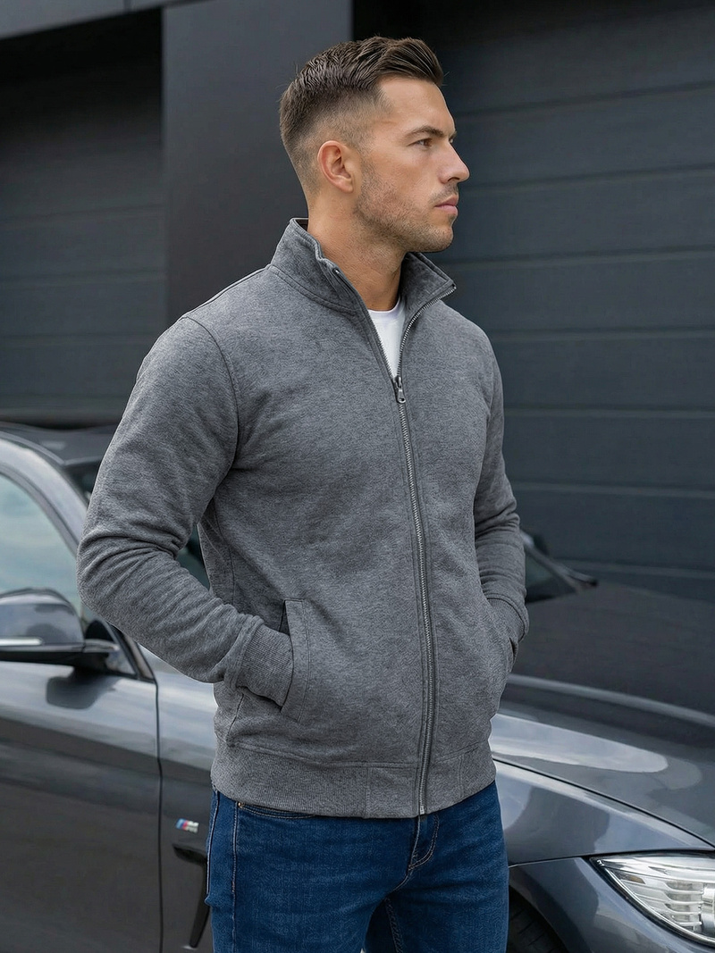 Ανδρικό φούτερ με φερμουάρ σκούρο-γκρι OZONEE JS/2002Z
