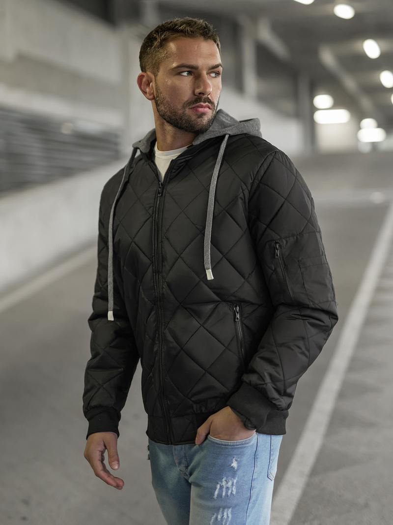 Ανδρικό μπουφάν μαύρο OZONEE JS/8M986/392Z