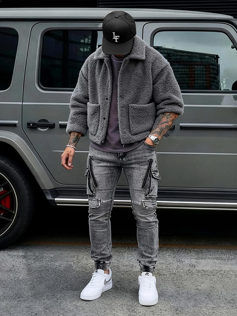 Ανδρικό τζιν παντελόνι γραφίτη OZONEE O/E10017Z