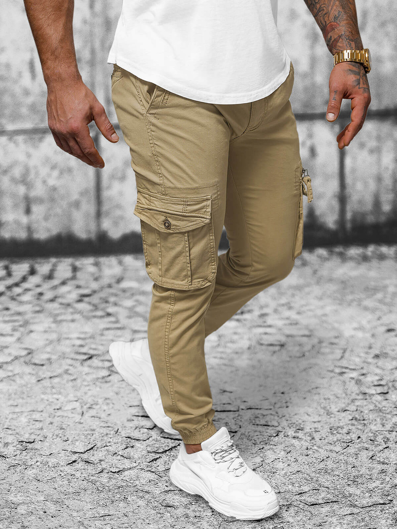 Ανδρικό παντελόνι chino jogger mπεζ OZONEE NB/MP0201K
