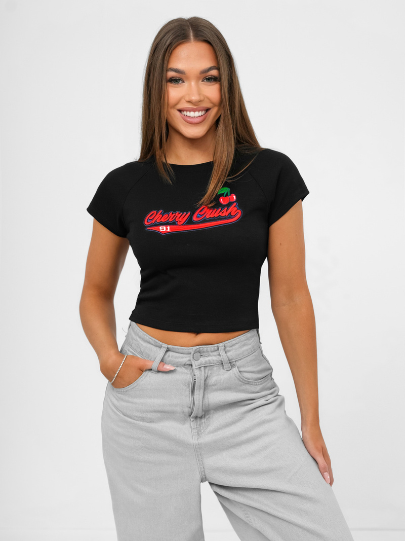 Γυναικείο μπλουζάκι μαύρο OZONEE JS/R62744