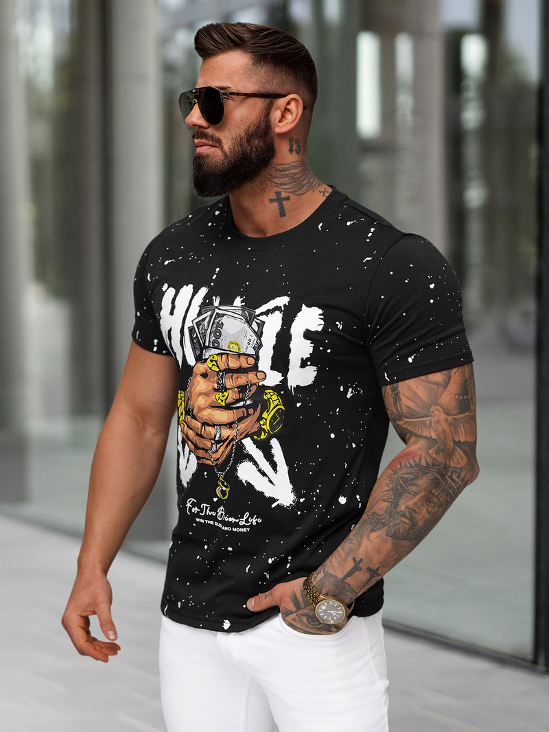 Ανδρικό μπλουζάκι μαύρο OZONEE JS/8B1389/3