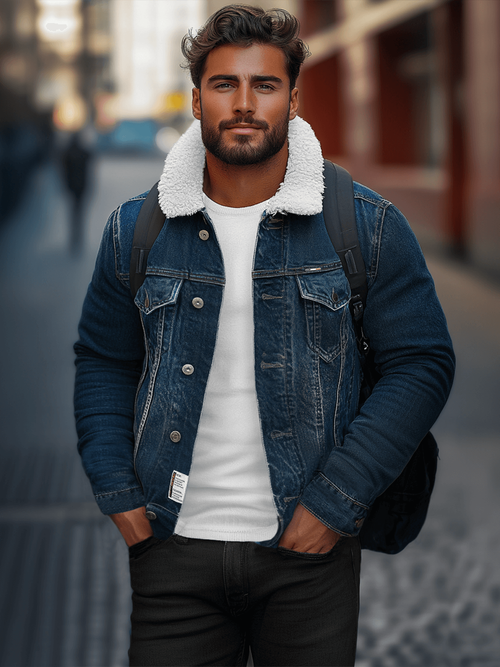 Ανδρικό τζιν μπουφάν σέρπα Σκούρο μπλε OZONEE NB/MJ516BSZ