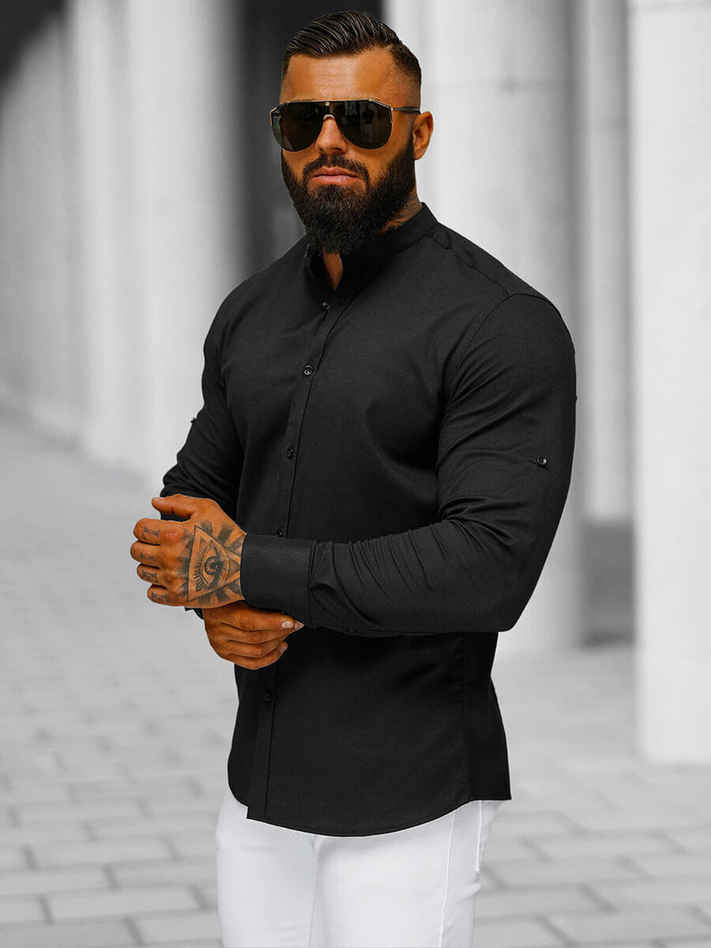 Ανδρικό πουκάμισο mαύρος OZONEE O/V121