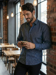 Ανδρικό πουκάμισο ναυτικό μπλε OZONEE V/V186Z